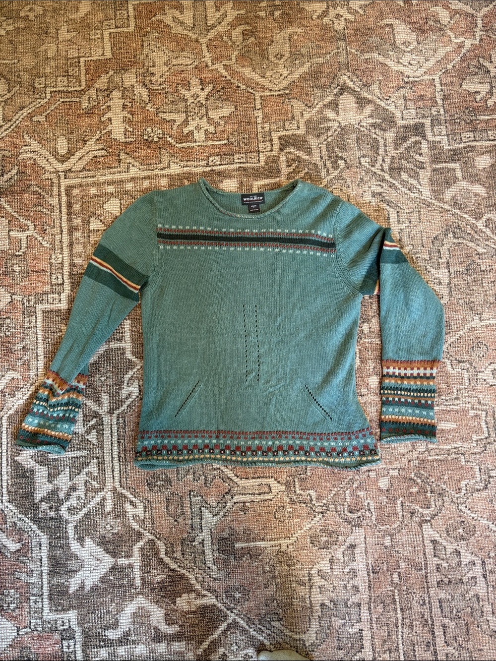 Woolrich Teal Green Crewneck Sweater Multicolor Fair Aisle
